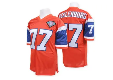 Karl Mecklenburg Men's Authentic Orange Denver Broncos With 75TH Patch Throwback Jersey