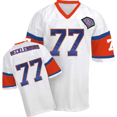 Karl Mecklenburg Men's Authentic White Denver Broncos With 75TH Patch Throwback Jersey